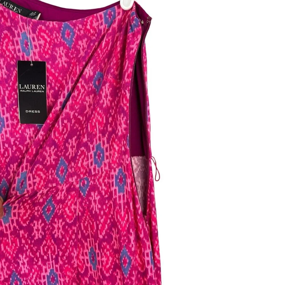 LAUREN Ralph Lauren Women Ruffle Dress Sz 10 Fuchsia Multi Geo High Low Hem NWT - Picture 7 of 14